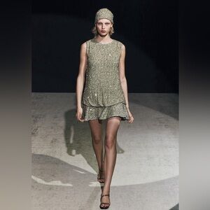 Zara size small Elegant Gold Sequin Dress With Headband Size Small NWT.